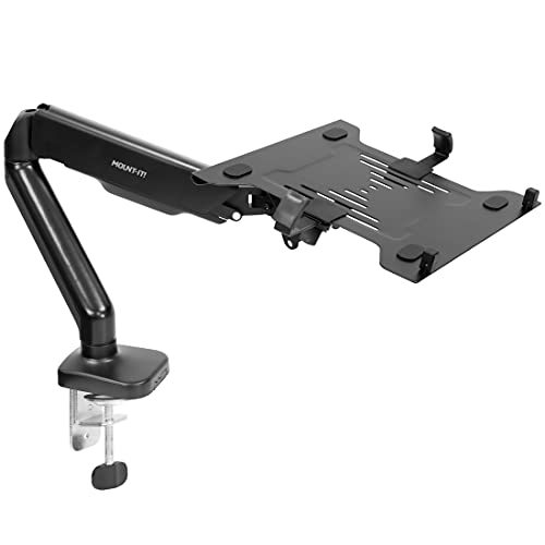 Mount-It! Laptop Desk Mount Arm with Gas Spring, Height Adjustable Laptop Stand for Desk, Fits Laptops up to 17 Inch, Full Motion Laptop Tray Mount with Clamp or Grommet Installation - style: Laptop Arm