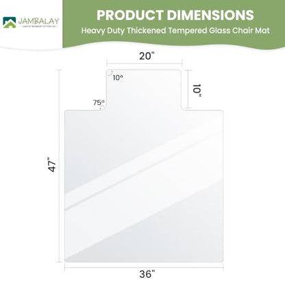 JAMBALAY Irregular Tempered Glass Chair Mat with Lip, 46"x36" Heavy Duty Glass Floor Mat for Carpet/Hard Floors, Carpet Office Chair Mats with Anti-Slip Pads, Thick 0.2″, Clear - size: 46"x36"-With Lip