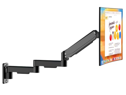 suptek Single Long Arm Monitor Wall Mount for 17 to 35 Inch Screens, Gas Spring Monitor Arm Wall Mount Holds Up to 11KG/24lbs, Full Motion Adjustable,VESA Mount 75x75/100x100mm(WMX3)