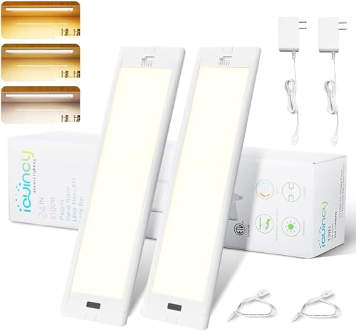 24 Inch Under Cabinet Lights Plug in 2 Pack, Hand Wave Activated, Linkable Under Cabinet Lighting with 5 CCT - 2700K-6000K & Stepless Dimmable, Under Counter Light for Kitchen, 600 Lumens, 10W - size: 24 inch-2 pack