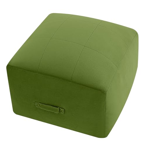 MeMoreCool Square Stuffed Pouf Ottoman Foot Rest, Floor Pouf Foot Stool with Foam Chunk Filling, Soft Stuffed Ottoman Footrest for Living Room, Green - color: Grid Green