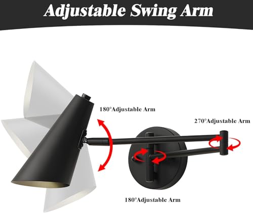 KCO Lighting Black Swing Arm Wall Sconce Farmhouse Adjustable Wall Lamp Industrial Wall Mounted Reading Light Modern Long Swing Arm Wall Lamp - color: Black-2