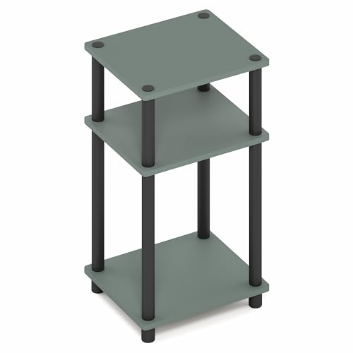 Furinno JUST Side Table, 3-Tier End Table, Open Shelves Night Stand, Bedside Table, Toolless Assembly, for Living Room, Bedroom, Bathroom, Sage Green - color: Sage Green/Black, size: 3-Tier, Round Pole, style: 1-Pack