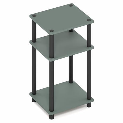 Furinno JUST Side Table, 3-Tier End Table, Open Shelves Night Stand, Bedside Table, Toolless Assembly, for Living Room, Bedroom, Bathroom, Sage Green - color: Sage Green/Black, size: 3-Tier, Round Pole, style: 1-Pack