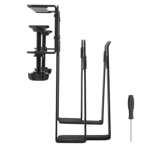 Desk Side Laptop Mount Metal Hanging Desk Side Storage, No Drilling Siding Table Organizer for Office Home Tablets,Laptop Holder Vertical(black-1-double-deck)