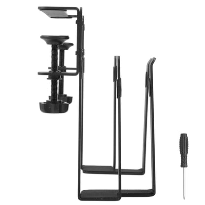 Desk Side Laptop Mount Metal Hanging Desk Side Storage, No Drilling Siding Table Organizer for Office Home Tablets,Laptop Holder Vertical(black-1-double-deck)