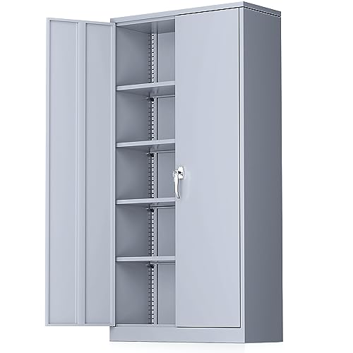 Greenvelly Metal Storage Cabinet with Doors and Adjustable Shelves,72" Locking Tool Steel Garage Cabinet, Utility Metal Filing Storage with Lock for Home Office, Garage, School, Kitchen Dark Gray - color: Dark Gray, size: 72" Storage Cabinet