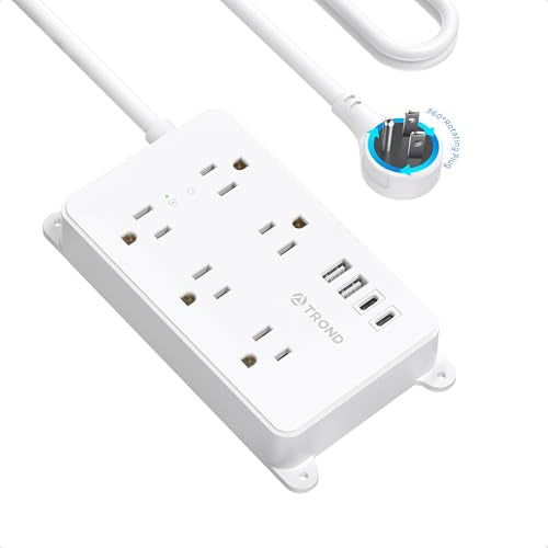 TROND 360° Rotating Plug Power Strip, 10ft Extension Cord, White - color: White, size: 10ft, style: 5 Outlets - with Rotating Plug