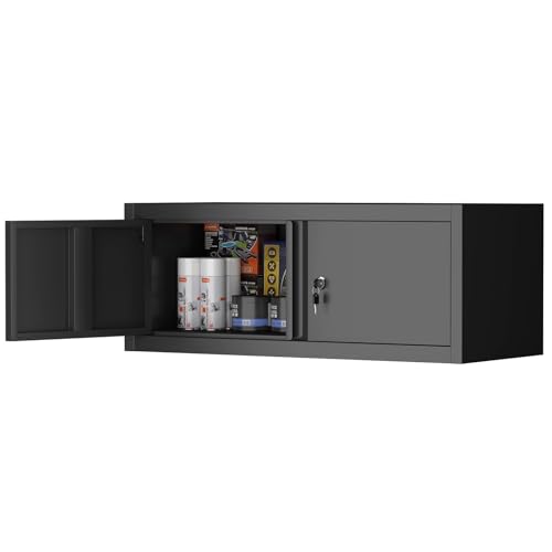 LUCYPAL Garage Storage Cabinet,Metal Wall Cabinet with Locking Doors,12.8''H Metal Storage Cabinets for Home Office,Warehouse,Garage,Basement,Black - color: Black, size: 12.8"h Style a