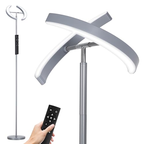 SUNMORY Floor Lamp for Living Room, 28W Bright LED Lamp with Remote Control | 1600lm Dimmable Rotatable Standing Lamp, 74" Tall Modern Reading Torchiere Uplighter Lamp for Bedroom Office Corner, Gray - color: Gray