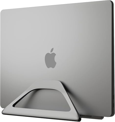Elestoria Aluminum Vertical Laptop Stand with Gravity Auto-Lock – Adjustable Laptop Holder Vertical fits MacBook Pro/Air, Chromebook & Gaming Laptops up to 17.3" – Space-Saving Desktop Dock - Grey - color: Grey