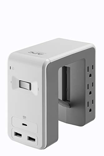 APC Desk Mount Power Station PE6U21W, U-Shaped Surge Protector with USB Ports (3), Desk Clamp, 6 Outlet, 1080 Joules White - color: White, style: 3 USB Charging Ports (Type C & Type A)
