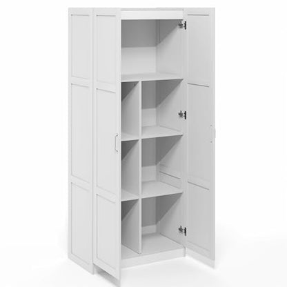 Furinno Robin Storage Cabinet, 4-Tier Pantry Cabinet with Adjustable Shelves, 30W with 2 Shaker-Doors, Kitchen Cabinet, Organization and Storage, for Pantry, Living Room, Home Office, White - size: Shaker Doors, 4-Tier