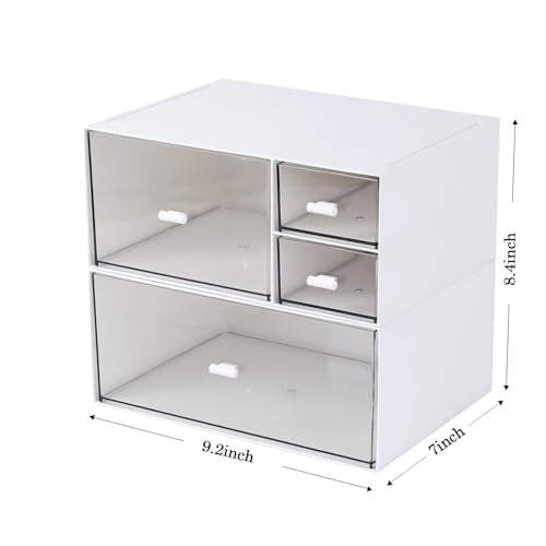 MILULUGO Desk Organizer with 4 Drawers, Makeup Organizer, Desktop Storage Box, Cosmetics Storage Box for nail polish, Lipstick, Brushes, Jewelry, Skincare, Bathroom Organization Boxes(White)