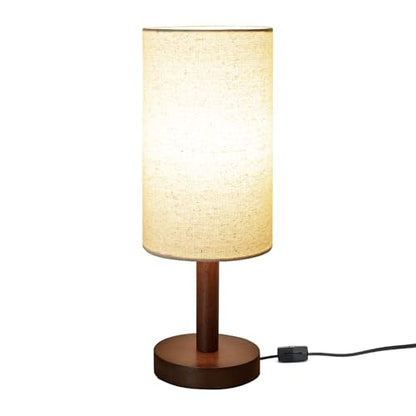 LALISU Small Table Lamp，Nightstand Lamp Wood Base Bedside Lamp Plug in - color: Black-Walnut Wood