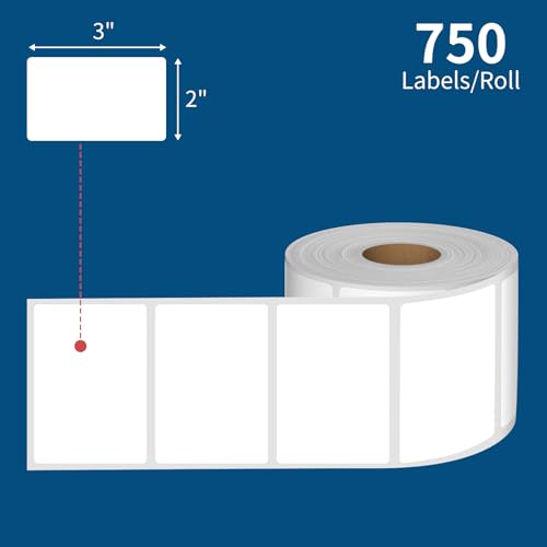 2" x 3" Direct Thermal Label, 750 Printer Labels, Waterproof & Adhesive for Barcode,Perforated Compatible with Rollo and Zebra Desktop Printers (NO BPA and BPS) - size: 2" x 3", style: 1 Roll