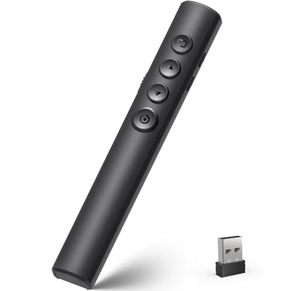 Wireless Presentation Clicker for Powerpoint Slideshow, Office/Classroom PPT Remote Presenter Pointer Slide Advancer with USB Receiver for Computer/MacBook Laptop/PC Black Red Light