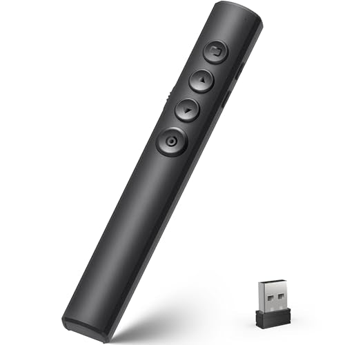 Wireless Presentation Clicker for Powerpoint Slideshow, Office/Classroom PPT Remote Presenter Pointer Slide Advancer with USB Receiver for Computer/MacBook Laptop/PC Black Red Light