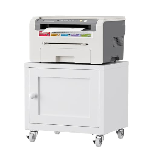Small Printer Stand with Storage, Mobile Printer Cart for Home Office - color: White, size: 14.6"H