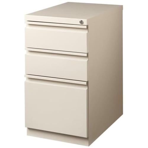Pemberly Row 27.75" H X 15.00" W Modern 3 Drawer Metal Mobile Filing Cabinet in Putty with Lock Included - color: Beige
