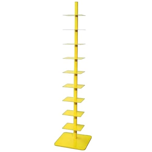 9-Tier Metal Spine Bookshelf – Vertical Book Tower, Slim Ladder Shelf for Corners, Space-Saving Bookcase and Multipurpose Storage Rack for Home Office (Yellow) - color: Yellow
