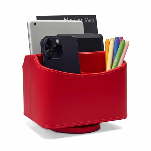 UnionBasic Rotating Desk Organizer, 360 Desk Spinning Caddy, Desktop TV Guide/Mail/Media/Remote Controller Holder Organizer, Red - color: Red