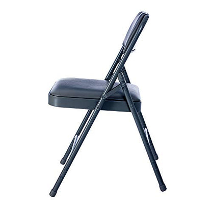 OEF Furnishings OEF1204 Vinyl Cushioned Folding Chairs with Steel Frame, Blue, 4-Pack - color: Blue