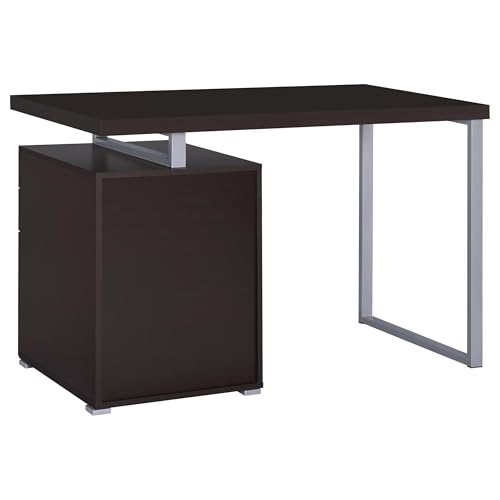 Coaster Home Furnishings Brennan Modern Contemporary Home Office 3-Drawer Writing Desk with Drawers Computer Desk Study Table File Cabinet Storage Silver Metal Frame Cappuccino Brown 800519 - color: Cappuccino