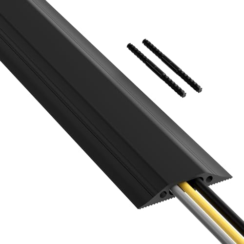 D-Line 6ft Floor Cord Cover, Made in USA Linkable Cable Protector, Hide Extension Cords, Protect Cords, Prevent Cable Trips, Cord Hider, Heavy Duty - Cord Cavity = 1.18" (W) x 0.39" (H) - Black - color: ['Black'], size: ['6 ft']