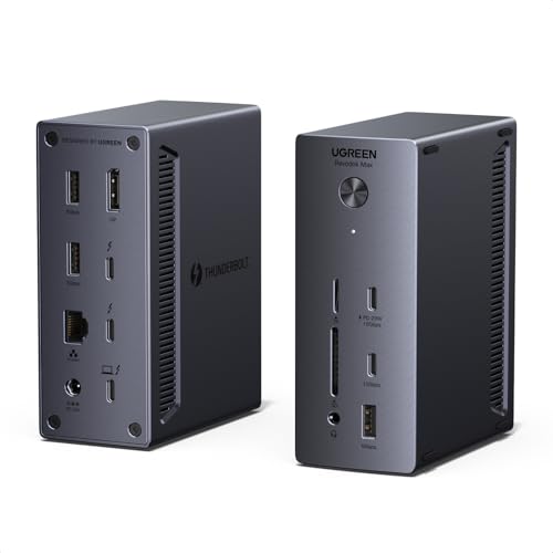 UGREEN 13-in-1 Thunderbolt 4 Docking Station, Dual 4K@60Hz, 3xTBT4, 40Gbps | Signle 8K@30Hz, 180W Total Power, 96W Host Charging, 3xUSB A, 2xUSB-C, Gigabit Ethernet, SD/TF 3.0, 3.5mm Audio, Revodok Max