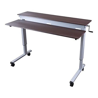 S STAND UP DESK STORE Crank Adjustable 2-Tier Standing Desk with Heavy Duty Steel Frame-Silver Frame/Dark Walnut Top, 60 inch Wide - color: Silver Frame/Dark Walnut Top, size: 60 Inches