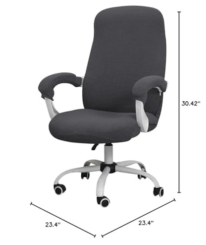 FORCHEER Office Chair Cover Water Repellent Jacquard Armrest Swivel Chair Slipcovers Removable Stretch Universal Computer Chair Cover L with Chair Arm Cover 2P-Dark Grey - color: Dark Grey, size: Large+Chair-Arm Cover