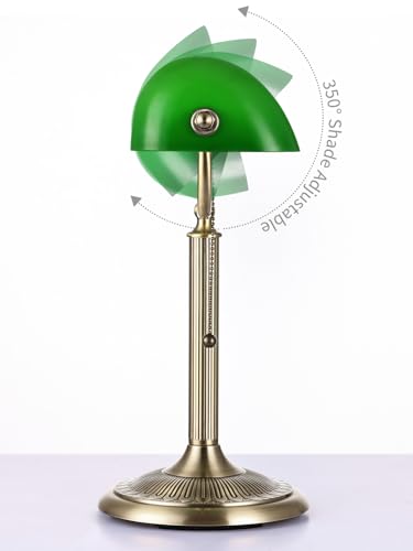 1-Minute Quick-Change Shade Classic Green Glass Bankers Desk Lamp | Study Office Library, LED Bulb Included - color: Green