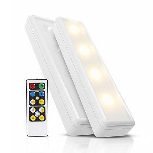 Stick On Touch Wireless Lights with Remote - 8.5"L Battery-Powered LED Under Cabinet Lighting for Kitchen, Closet, Pantry - 2 Pack Easy Install and Adjustable Brightness, 80 Lumens - size: 2 pack, style: Remote Control