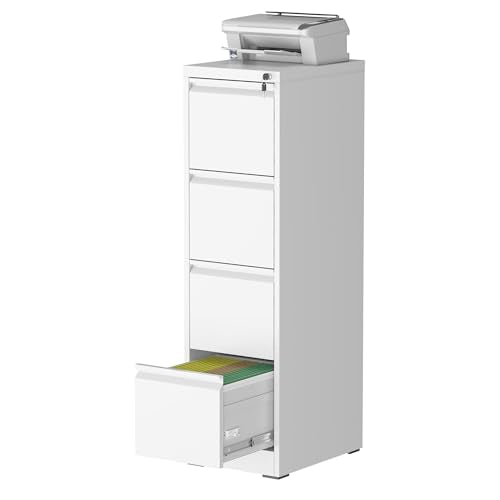 4 Drawer File Cabinet for Home Office, Vertical Filing Cabinet | Metal Lockable File Cabinet for Storage, Ideal for Legal/Letter/A4 Files, 52.3"H x 17.7"D x 15.2"W, Require Assembly, White - color: White, size: 52.3"H - 4 Drawer