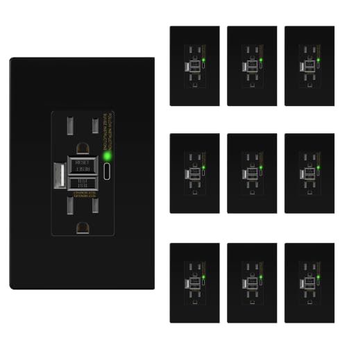 LIDER 15A GFCI USB Outlet, Tamper-Resistant, Self-Test, 4.2A USB A&C, LED Indicator, Anti-Interference (No-False-Trip) Protection, Screwless Wall Plate, ETL Listed, Thermoplastic, Matte Black, 10-Pack - color: Black, size: 10 Pack