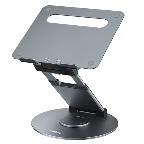 Nulaxy 18" Height Telescopic 360 Rotating Aluminum Laptop Stand Desk, Gray | Ergonomic Computer Holder Riser with Heat-Vent, Standing Desk Converter Holds 22 Lbs for Office Desk Use Fits 10-17" Laptops - color: A-Gray