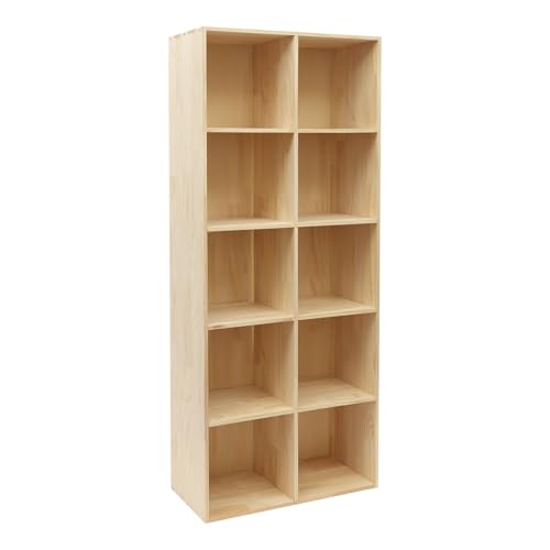 10 Cube Storage Organizer - Solid Wood Bookshelf - Cube Shelf - Vertical or Horizontal Bookcase - Open Book Shelf - Easy Assembly for Bedroom, Living Room, Office - size: 10-Cube