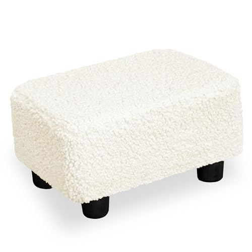 CAROLMADE Small Foot Stool Ottoman Footstool with Legs Under Desk Footrest for Living Room Bedroom and Office, Soft Ivory White - color: Soft Ivory White, size: 11"d X 15.4"w X 8.3"h