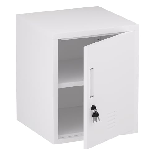 Metal Storage Locker Cabinet with Locking Door and Adjustable Shelf for Home Office Classroom Workshop Organization (White) - color: White