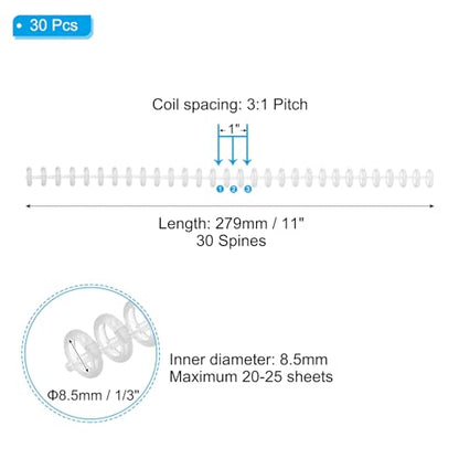 PATIKIL 8.5mm(1/3") Plastic Spiral Binding Coils, 30 Pcs Binding Spirals 20-25 Sheet Capacity Binding Spirals for Binding Paper Sheets, Clear - color: Clear, size: 8.5mm(1/3")