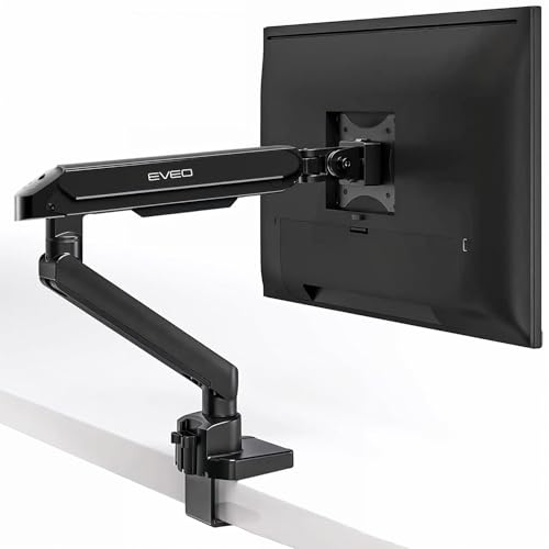 EVEO Premium Single Monitor Arm 14"–34", Adjustable Gas Spring Monitor Mount, Single Arm Desk Mount for 34 Inch Computer Screens, VESA Compatible Stand with Clamp and Grommet Base – Black - color: Black, size: Single Monitor Mount