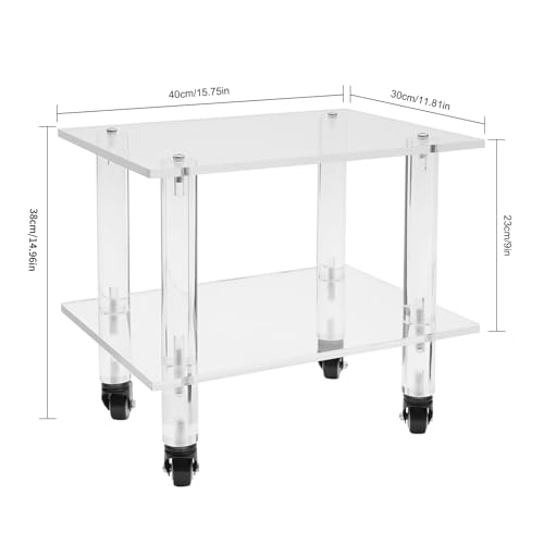 Rolling Acrylic Printer Stand Shelf 2-Tier Under Desk Printer Table Modern Clear Printer Cart with Wheels for Home Office Living Room Bedroom, Clear