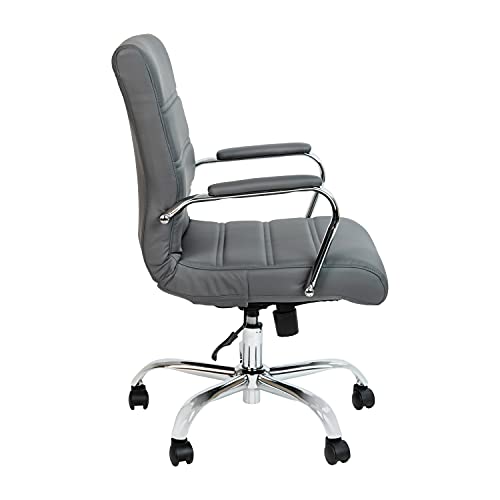 Flash Furniture Mid-Back LeatherSoft Executive Office Chair, Gray/Chrome - color: Gray/Chrome Frame