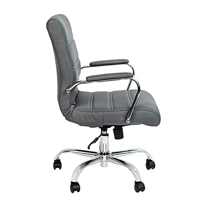 Flash Furniture Mid-Back LeatherSoft Executive Office Chair, Gray/Chrome - color: Gray/Chrome Frame