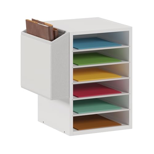 Unionly 6 Tier Adjustable Mail Sorter,Wood Paper Organizer for Class,Office | Office Mailbox with name slot,Literature Organizer with side pocket,Wooden File Storage Organizer for school,classroom,office - color: White, size: Standard 6 Slots