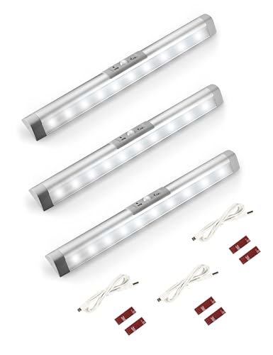 Joyzy 3 Pack Automatic Motion Sensor Closet Lights with Eye-Protection Design, LED Under Cabinet Wireless Lighting, Rechargeable Closet Lightings for Wardrobe Pantry Light - color: 3 pack