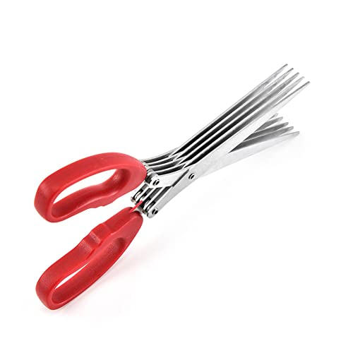 MagiDeal Shredder Scissors Multipurpose Multi-Blade Cutting Shears with Stainless Steel 5 Blades (Red)