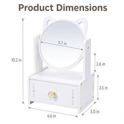 Desktop Makeup Mirror Organizer with Drawers, Compact Vanity Storage Box, Round Mirror, Cosmetic, Skincare and Jewelry