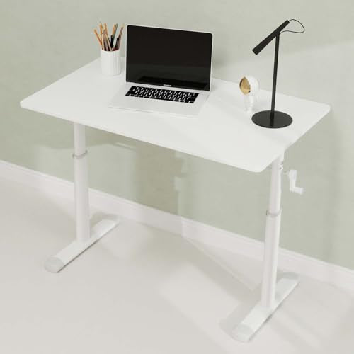 39" Small Computer Lift Desk for Home Office, Sit Standing Up Study Writing Table with Height Adjustable, Manual Crank Sit Stand Up Desk for Kids & Adults, Heavy Duty 330lbs (White 39") - color: White 39"